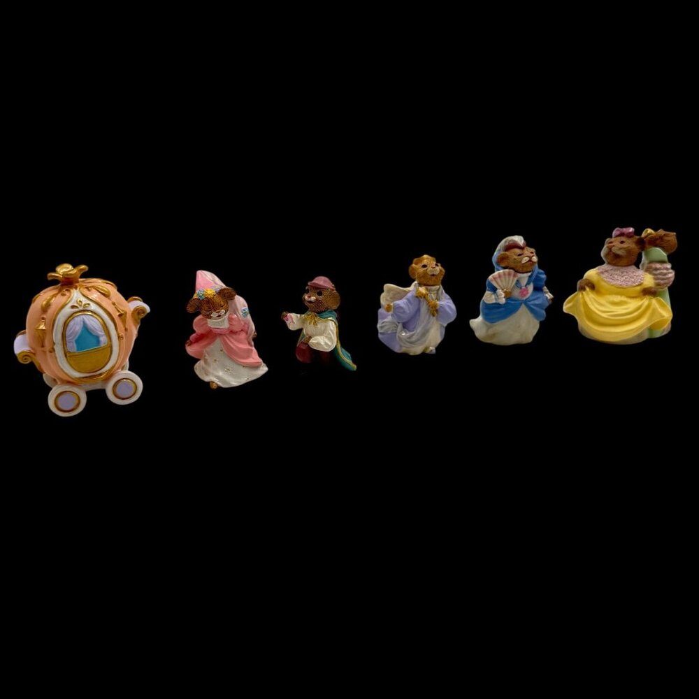 Vtg 1995 Hallmark Merry Miniatures Cinderella Mouse 6 pc Figurine Set